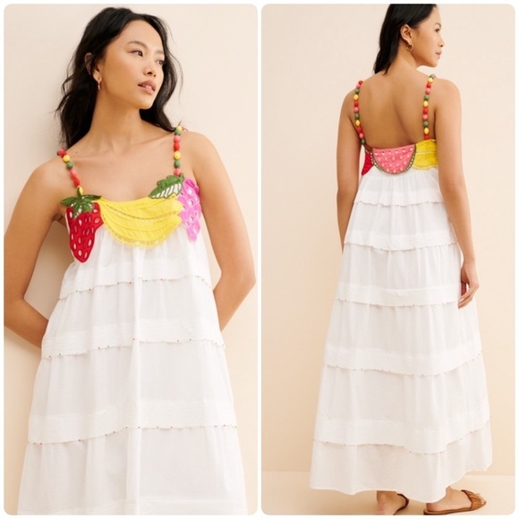 FARM Rio Dresses & Skirts - New! FARM Rio Embroidered Fruits Richelieu Cotton Maxi Dress 🍓🍇🍉 Medium